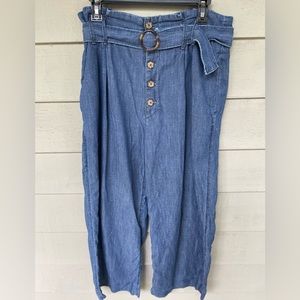 ABERCROMBIE & FITCH Pants Blue High Waisted Wide Leg Paperbag Belt